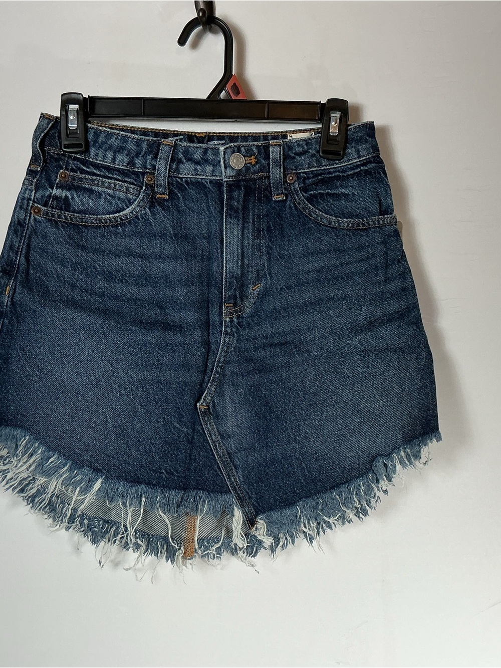 We The Free Dark Blue Frayed Hem Denim Mini Skirt